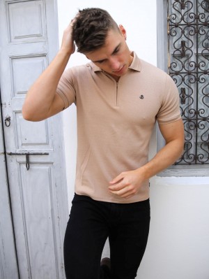 Blakely Amot Textured Polo Shirt Açık Kahverengi | THF042839