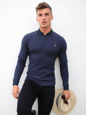 Blakely Aspen Long Sleeve Polo Lacivert | HRF378096