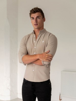 Blakely Furbank Fitted Stretch Shirt Tan | AMX421739