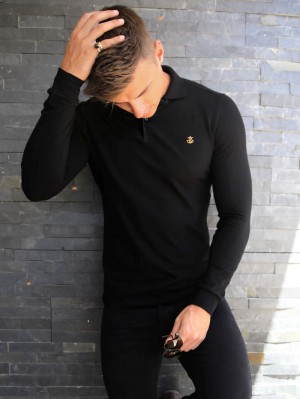 Blakely Harrow Long-Sleeve Polo Shirt Siyah | MSP085146