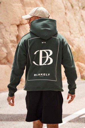 Blakely Riviera Initial Relaxed Hoodie Koyu Yeşil | UKR823604