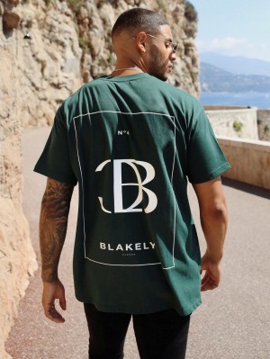 Blakely Riviera Initial Relaxed T-Shirt Koyu Yeşil | AQO094356