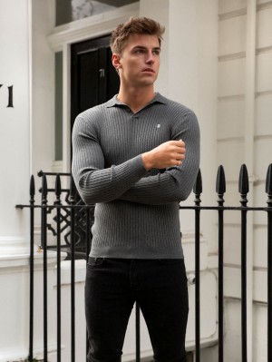 Blakely Salisbury Ribbed Polo Charcoal | JRK935612