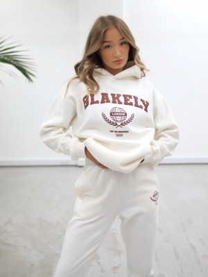 Blakely Women's Varsity Relaxed Hoodie Beyaz | JEP786093