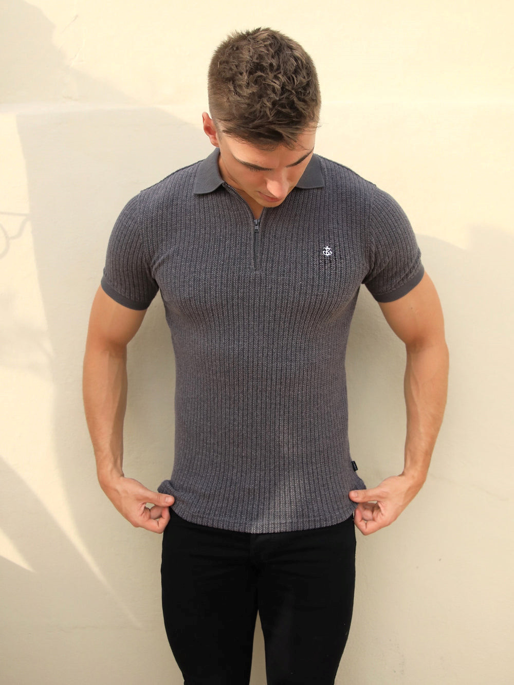 Blakely Anzi Textured Polo Charcoal | AKG736142