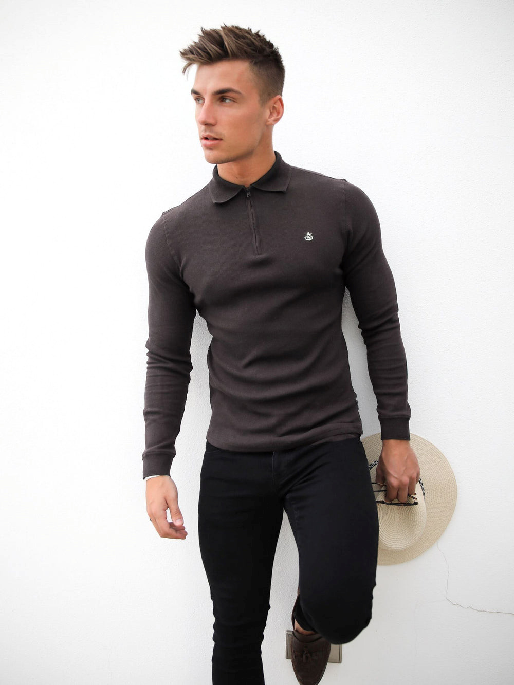 Blakely Aspen Long Sleeve Polo Charcoal | SJC175930