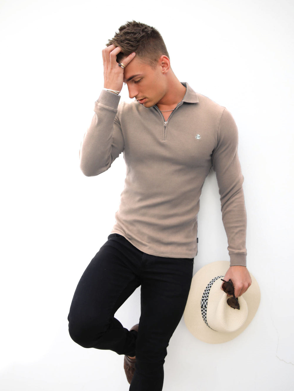 Blakely Aspen Long Sleeve Polo Stone | EGW960354