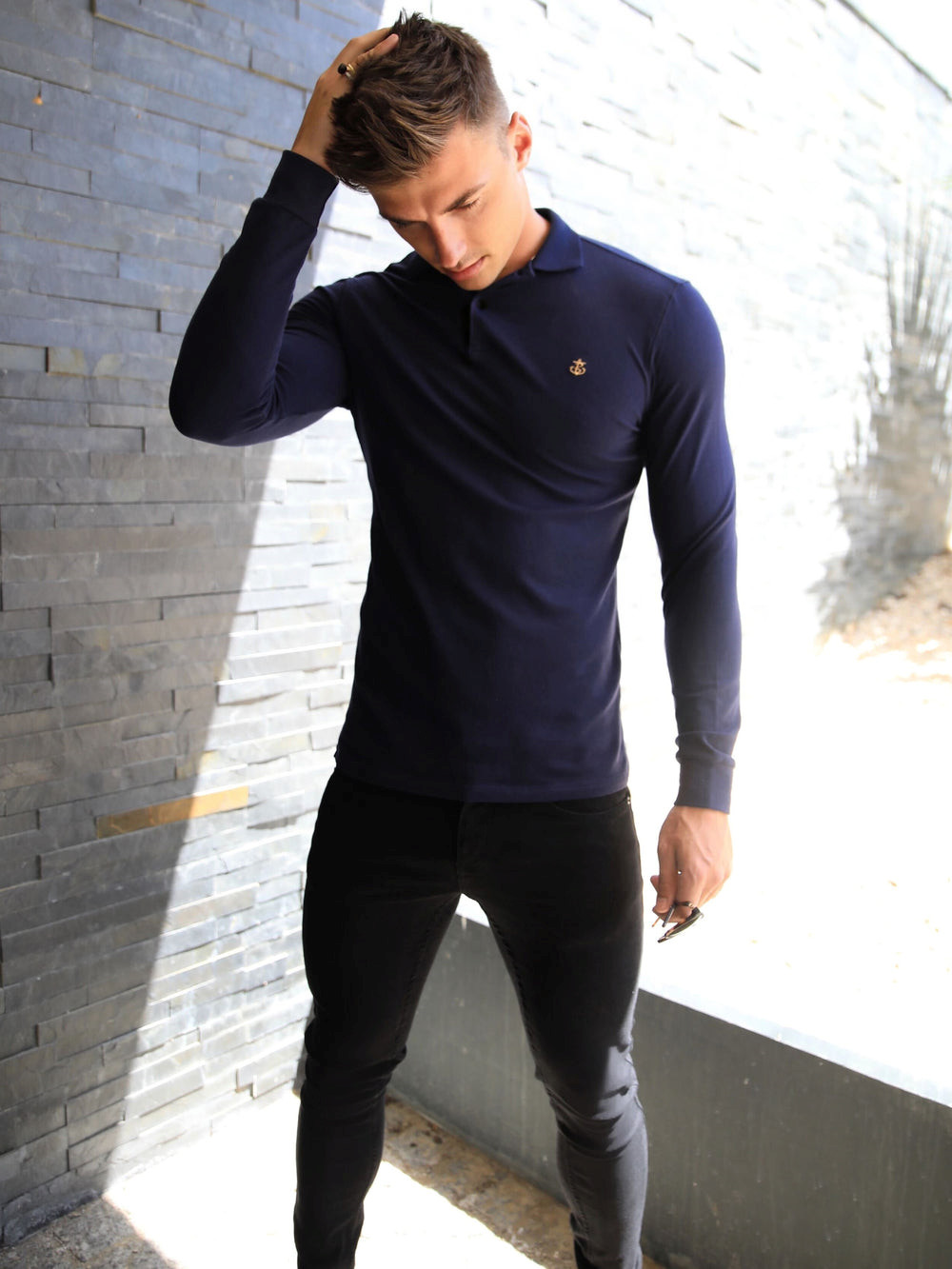 Blakely Harrow Long-Sleeve Polo Shirt Lacivert | AVO742658