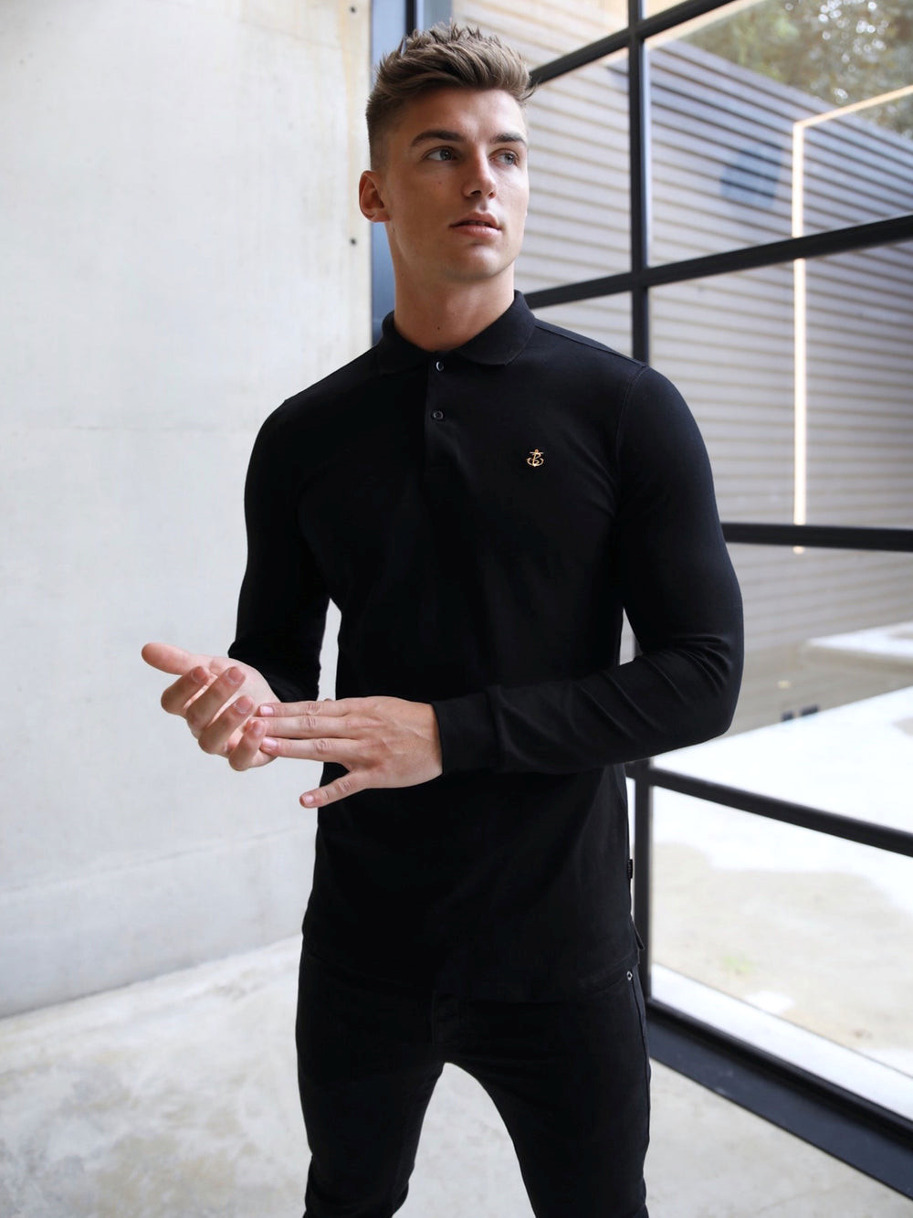 Blakely Harrow Long-Sleeve Polo Shirt Siyah | MSP085146