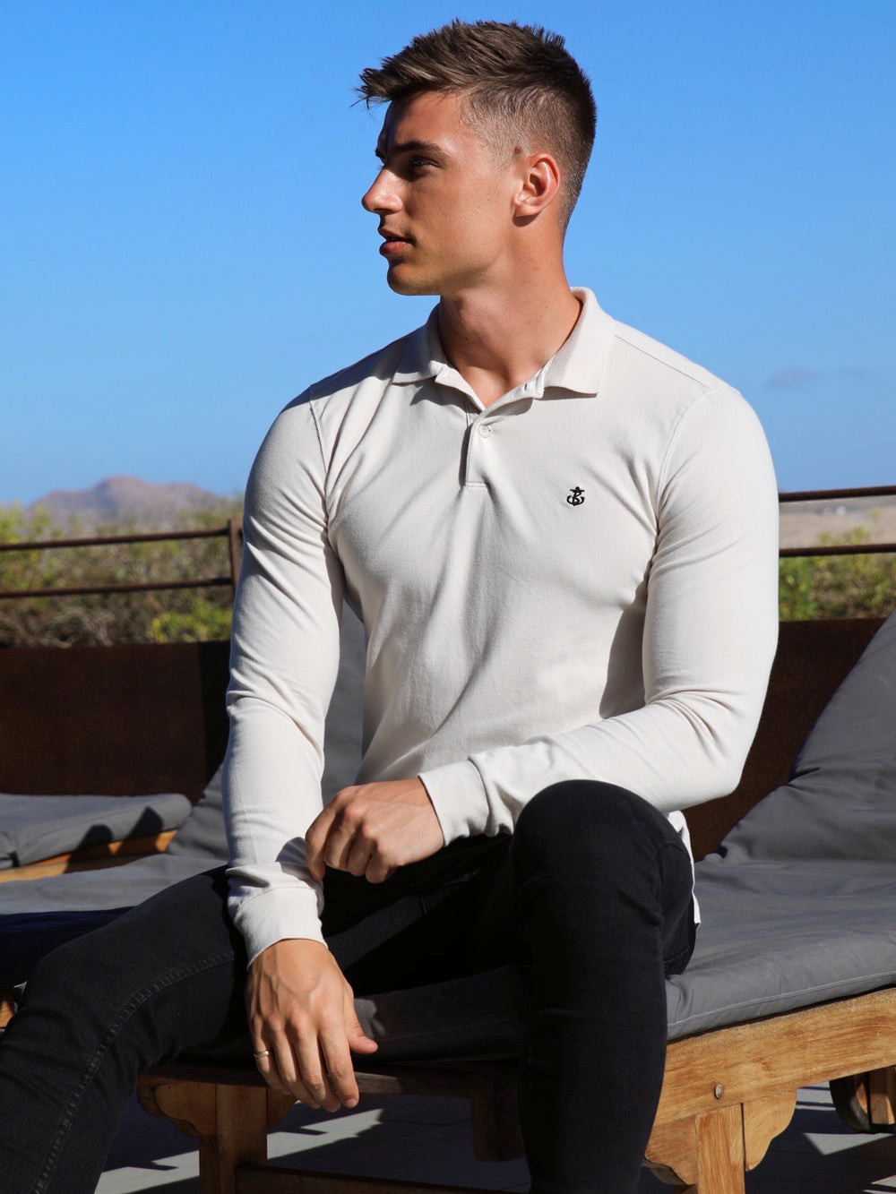 Blakely Harrow Long-Sleeve Polo Shirt Stone | CEV591823