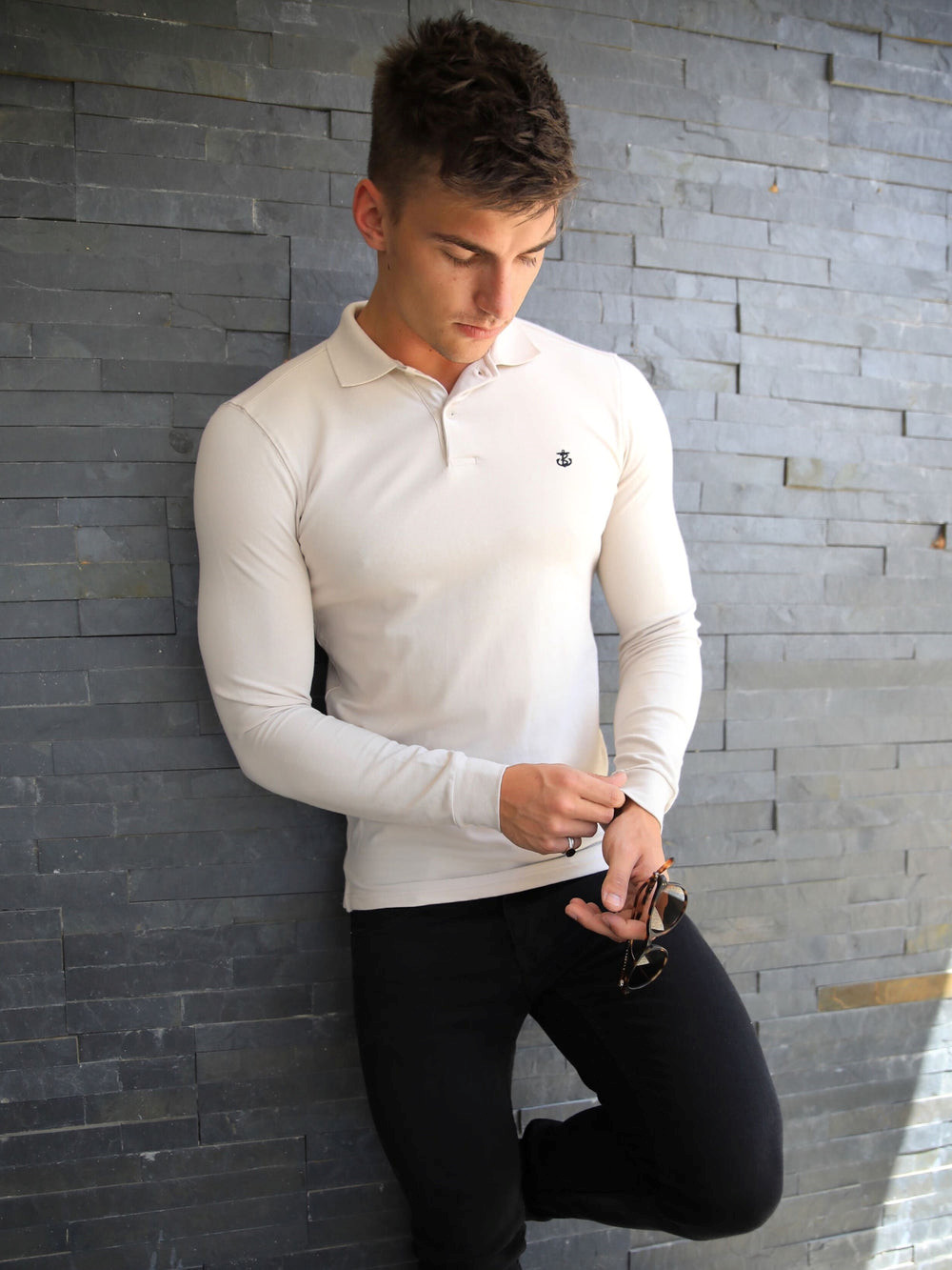 Blakely Harrow Long-Sleeve Polo Shirt Stone | CEV591823