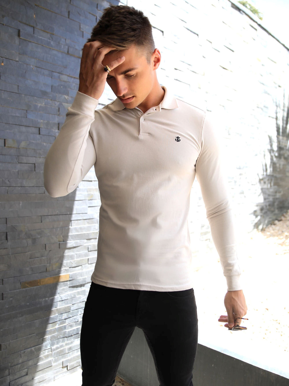 Blakely Harrow Long-Sleeve Polo Shirt Stone | CEV591823