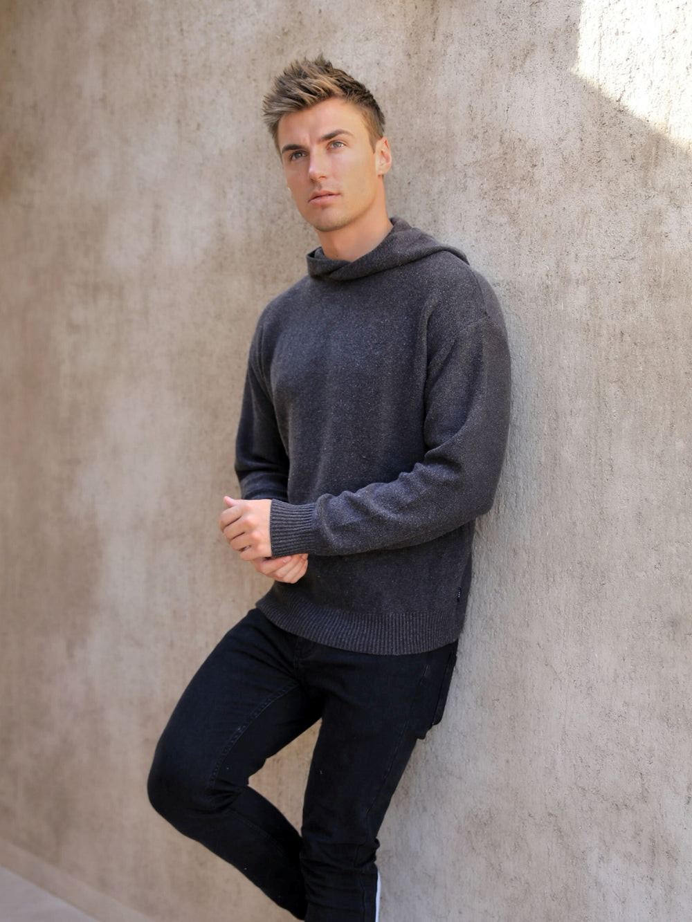 Blakely Huxley Knitted Hoodie Charcoal | USM475103