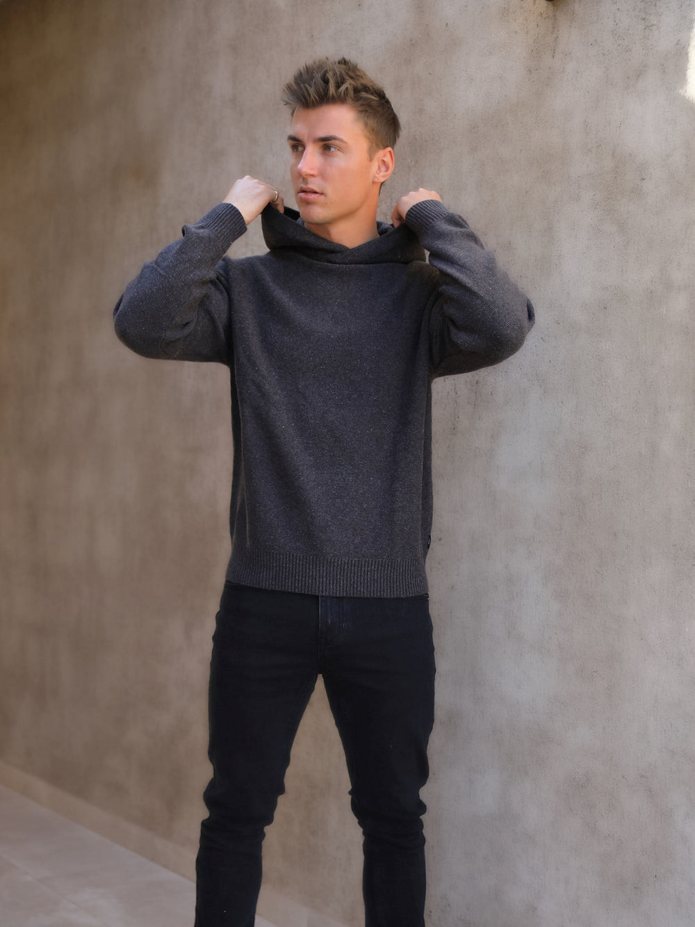 Blakely Huxley Knitted Hoodie Charcoal | USM475103