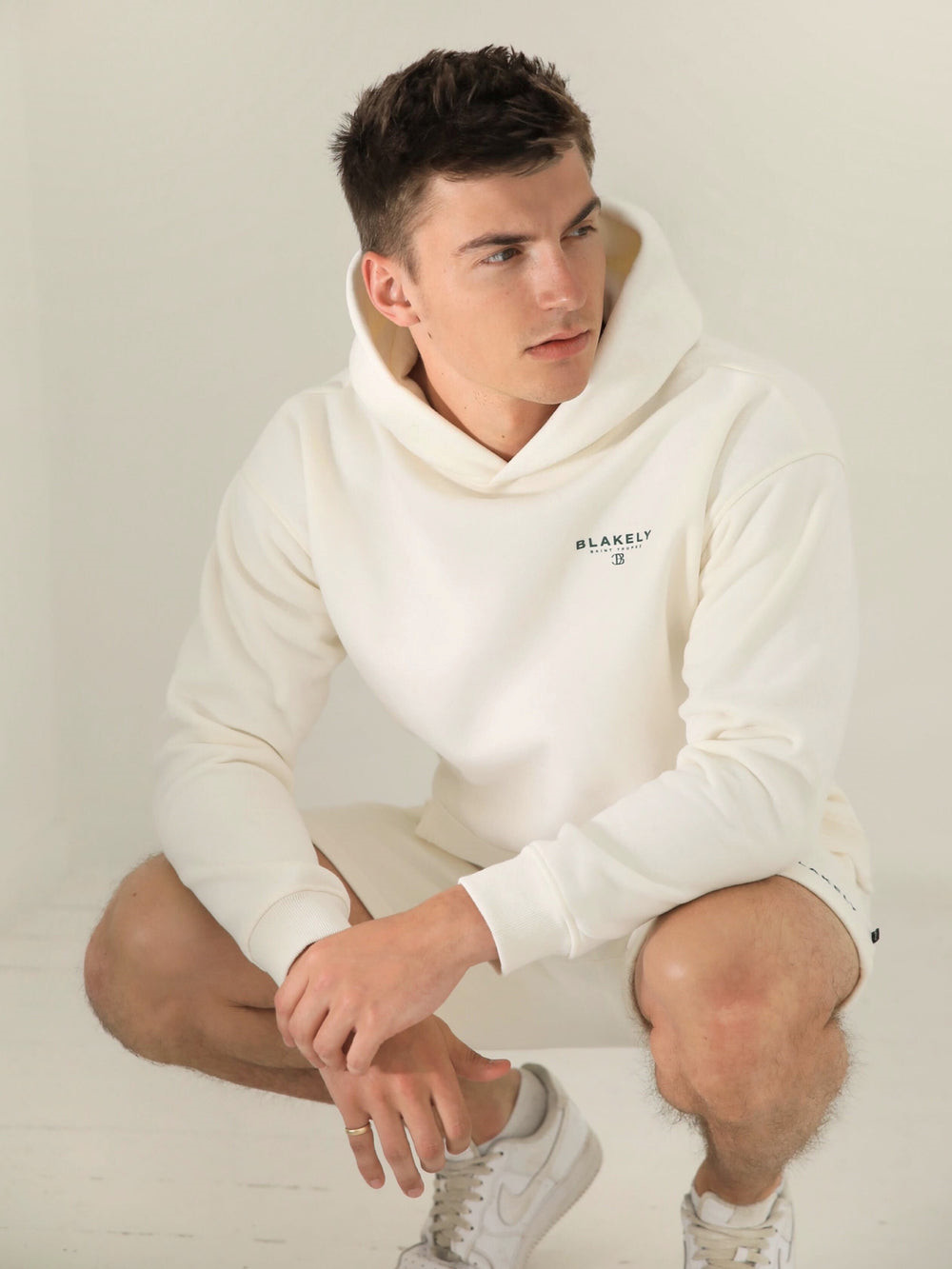 Blakely Riviera Initial Relaxed Hoodie Ivory | EFR612590